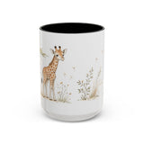 Giraffe Calf Accent Mug | Watercolor Nature Coffee Cup | 11oz 15oz Wildlife Lover Gift — 15oz / Black — front