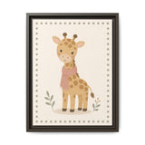 Giraffe Scarf Framed Nursery Canvas, Storybook Kids Room Wall Art, 12x16 18x24 — Front view — Photo 3