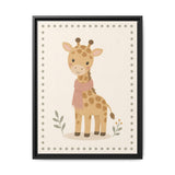 Giraffe Scarf Framed Nursery Canvas, Storybook Kids Room Wall Art, 12x16 18x24 — Front view — Photo 2