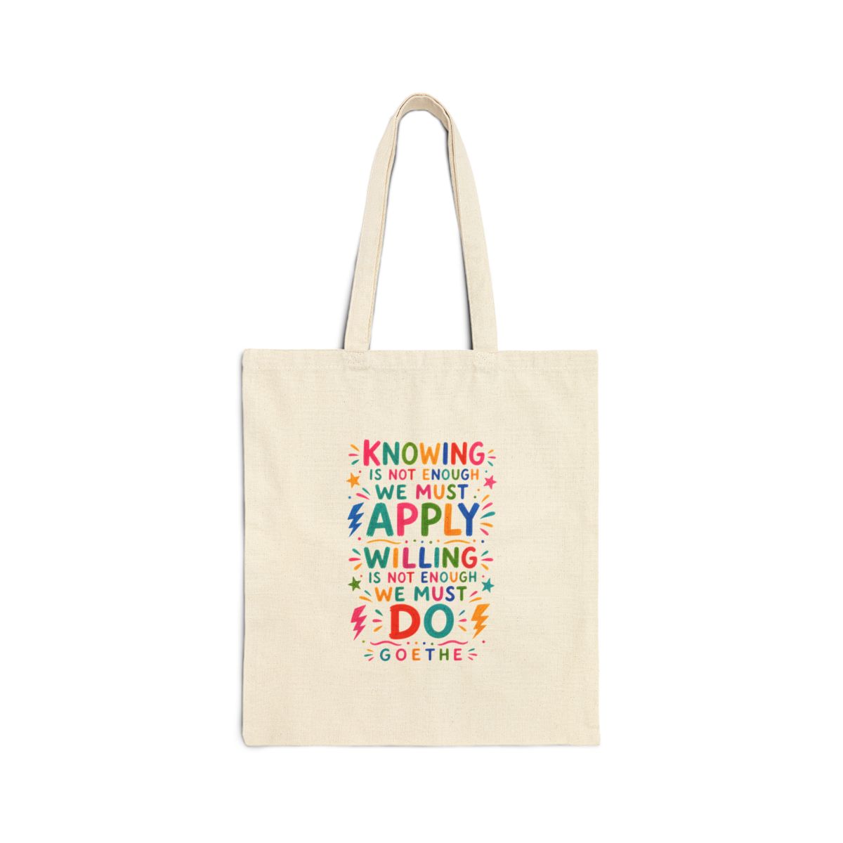 Goethe Quote Tote Bag — Inspirational Canvas Bag — Colorful Literary Gift — Front view — Photo 1