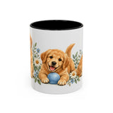 Golden Retriever Mug, Cute Watercolor Dog Coffee Cup, Floral Pet Lover Gift, 11oz 15oz Ceramic Accent Mug — 11oz / Black — front