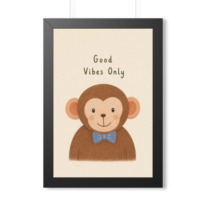 Good Vibes Monkey Framed Nursery Poster | Storybook Wall Art | Kids Room Decor | Black Walnut White Frame | 16x24 20x30 — 6ad86fe7533917771e060d3b_69668_124096_front
