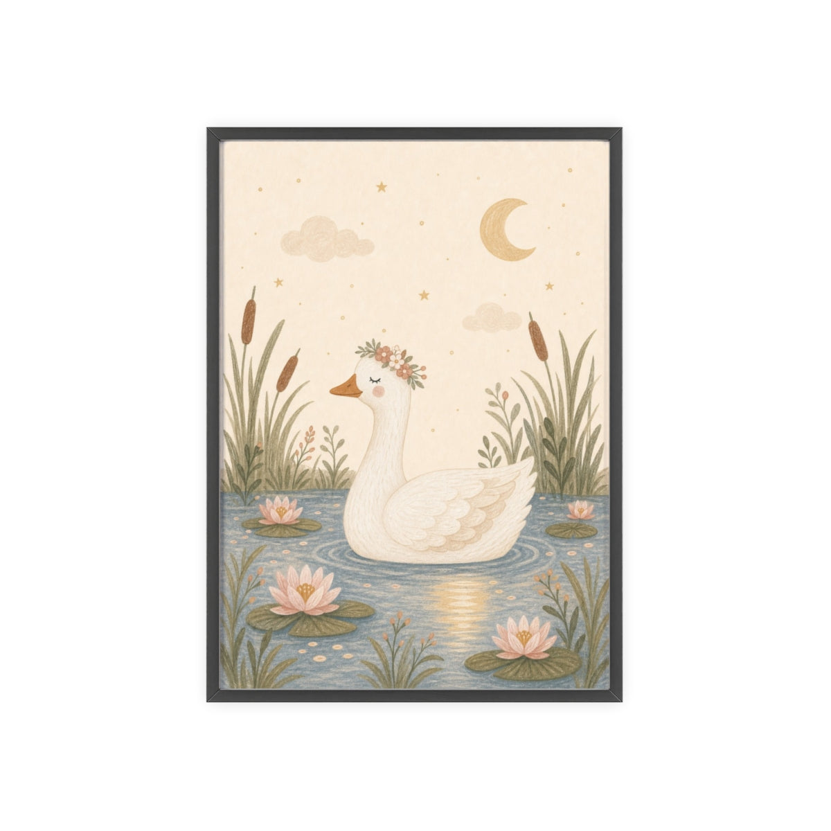 Goose Pond Framed Nursery Poster, Storybook Kids Room Wall Art, A4 A3 Size — Front view — Photo 1