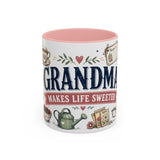 Grandma Makes Life Sweeter Coffee Mug — Gift From Grandkids — Accent Color Ceramic 11oz 15oz — Front view — Photo 3