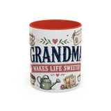 Grandma Makes Life Sweeter Coffee Mug — Gift From Grandkids — Accent Color Ceramic 11oz 15oz — Front view — Photo 4