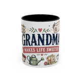 Grandma Makes Life Sweeter Coffee Mug — Gift From Grandkids — Accent Color Ceramic 11oz 15oz — Front view — Photo 1