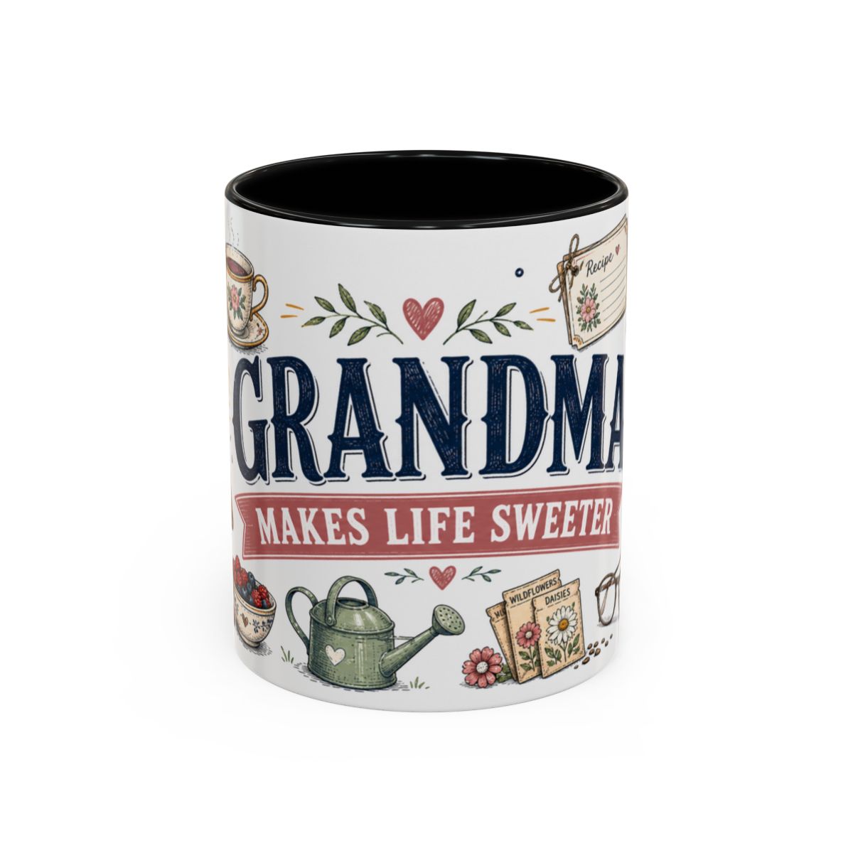 Grandma Makes Life Sweeter Coffee Mug — Gift From Grandkids — Accent Color Ceramic 11oz 15oz — Front view — Photo 1