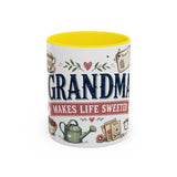 Grandma Makes Life Sweeter Coffee Mug — Gift From Grandkids — Accent Color Ceramic 11oz 15oz — Front view — Photo 12