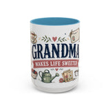 Grandma Makes Life Sweeter Coffee Mug — Gift From Grandkids — Accent Color Ceramic 11oz 15oz — Front view — Photo 10