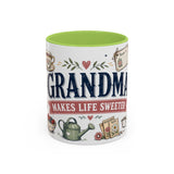 Grandma Makes Life Sweeter Coffee Mug — Gift From Grandkids — Accent Color Ceramic 11oz 15oz — Front view — Photo 15