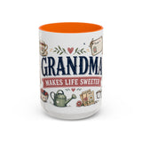 Grandma Makes Life Sweeter Coffee Mug — Gift From Grandkids — Accent Color Ceramic 11oz 15oz — Front view — Photo 13