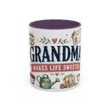 Grandma Makes Life Sweeter Coffee Mug — Gift From Grandkids — Accent Color Ceramic 11oz 15oz — Front view — Photo 16