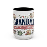 Grandma Makes Life Sweeter Coffee Mug — Gift From Grandkids — Accent Color Ceramic 11oz 15oz — Front view — Photo 5