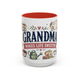 Grandma Makes Life Sweeter Coffee Mug — Gift From Grandkids — Accent Color Ceramic 11oz 15oz — Front view — Photo 8