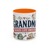 Grandma Makes Life Sweeter Coffee Mug — Gift From Grandkids — Accent Color Ceramic 11oz 15oz — Front view — Photo 11