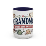 Grandma Makes Life Sweeter Coffee Mug — Gift From Grandkids — Accent Color Ceramic 11oz 15oz — Front view — Photo 6