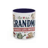 Grandma Makes Life Sweeter Coffee Mug — Gift From Grandkids — Accent Color Ceramic 11oz 15oz — Front view — Photo 2