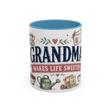Grandma Makes Life Sweeter Coffee Mug — Gift From Grandkids — Accent Color Ceramic 11oz 15oz — Front view — Photo 9