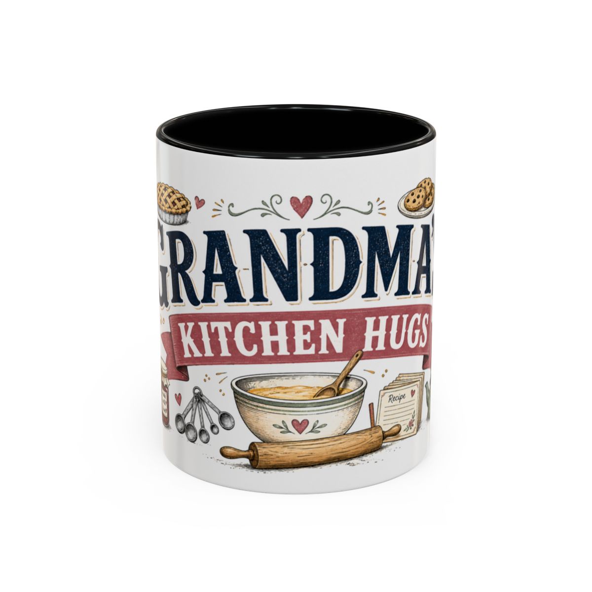 Grandma's Kitchen Hugs Coffee Mug — Gift From Grandkids — Accent Color Ceramic 11oz 15oz — Front view — Photo 1