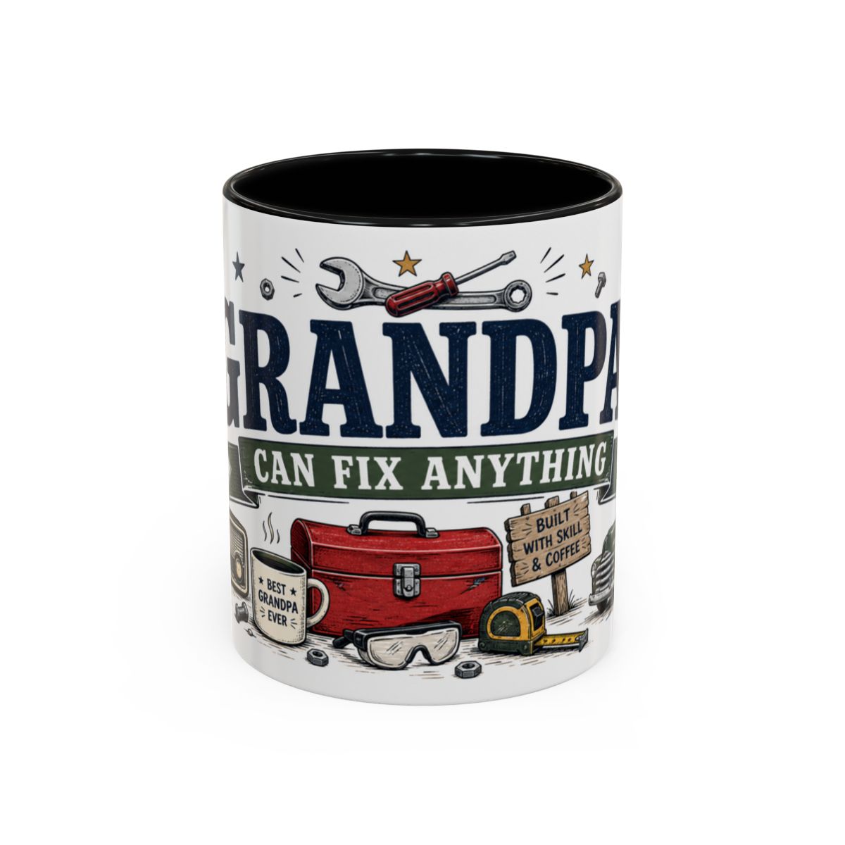 Grandpa Can Fix Anything Coffee Mug — Funny Gift From Grandkids — Accent Ceramic 11oz 15oz — Front view — Photo 1