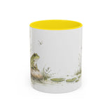 Green Frog Accent Mug | Watercolor Nature Coffee Cup | 11oz 15oz Waterside Animal Gift — 11oz / Yellow — front