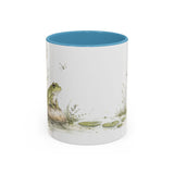 Green Frog Accent Mug | Watercolor Nature Coffee Cup | 11oz 15oz Waterside Animal Gift — 11oz / Light Blue — front