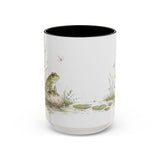 Green Frog Accent Mug | Watercolor Nature Coffee Cup | 11oz 15oz Waterside Animal Gift — 15oz / Black — front