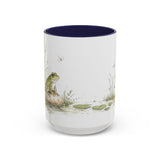 Green Frog Accent Mug | Watercolor Nature Coffee Cup | 11oz 15oz Waterside Animal Gift — 15oz / Navy — front