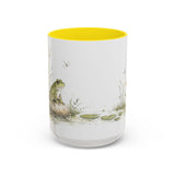 Green Frog Accent Mug | Watercolor Nature Coffee Cup | 11oz 15oz Waterside Animal Gift — 15oz / Yellow — front