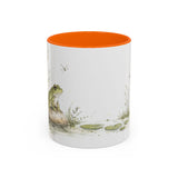 Green Frog Accent Mug | Watercolor Nature Coffee Cup | 11oz 15oz Waterside Animal Gift — 11oz / Orange — front