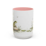 Green Frog Accent Mug | Watercolor Nature Coffee Cup | 11oz 15oz Waterside Animal Gift — 15oz / Pink — front