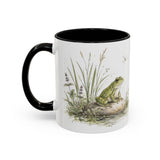 Green Frog Accent Mug | Watercolor Nature Coffee Cup | 11oz 15oz Waterside Animal Gift — 11oz / Black — left