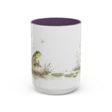 Green Frog Accent Mug | Watercolor Nature Coffee Cup | 11oz 15oz Waterside Animal Gift — 15oz / Purple — front