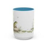 Green Frog Accent Mug | Watercolor Nature Coffee Cup | 11oz 15oz Waterside Animal Gift — 15oz / Light Blue — front