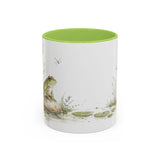 Green Frog Accent Mug | Watercolor Nature Coffee Cup | 11oz 15oz Waterside Animal Gift — 11oz / Light Green — front