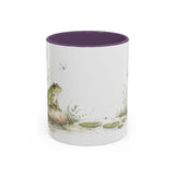 Green Frog Accent Mug | Watercolor Nature Coffee Cup | 11oz 15oz Waterside Animal Gift — 11oz / Purple — front