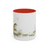 Green Frog Accent Mug | Watercolor Nature Coffee Cup | 11oz 15oz Waterside Animal Gift — 11oz / Red — front