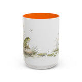 Green Frog Accent Mug | Watercolor Nature Coffee Cup | 11oz 15oz Waterside Animal Gift — 15oz / Orange — front