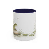 Green Frog Accent Mug | Watercolor Nature Coffee Cup | 11oz 15oz Waterside Animal Gift — 11oz / Navy — front