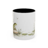 Green Frog Accent Mug | Watercolor Nature Coffee Cup | 11oz 15oz Waterside Animal Gift — 11oz / Black — front