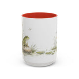 Green Frog Accent Mug | Watercolor Nature Coffee Cup | 11oz 15oz Waterside Animal Gift — 15oz / Red — front