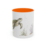 Green Sea Turtle Accent Mug | Watercolor Nature Coffee Cup | 11oz 15oz Woodland Animal Gift — 11oz / Orange — front
