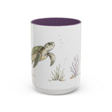 Green Sea Turtle Accent Mug | Watercolor Nature Coffee Cup | 11oz 15oz Woodland Animal Gift — 15oz / Purple — front