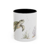 Green Sea Turtle Accent Mug | Watercolor Nature Coffee Cup | 11oz 15oz Woodland Animal Gift — 11oz / Black — front