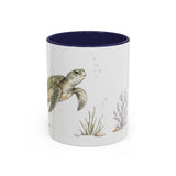Green Sea Turtle Accent Mug | Watercolor Nature Coffee Cup | 11oz 15oz Woodland Animal Gift — 11oz / Navy — front