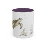 Green Sea Turtle Accent Mug | Watercolor Nature Coffee Cup | 11oz 15oz Woodland Animal Gift — 11oz / Purple — front