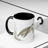 Green Sea Turtle Accent Mug | Watercolor Nature Coffee Cup | 11oz 15oz Woodland Animal Gift — 11oz / Black — context-2