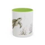 Green Sea Turtle Accent Mug | Watercolor Nature Coffee Cup | 11oz 15oz Woodland Animal Gift — 11oz / Light Green — front