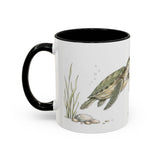 Green Sea Turtle Accent Mug | Watercolor Nature Coffee Cup | 11oz 15oz Woodland Animal Gift — 11oz / Black — left