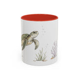 Green Sea Turtle Accent Mug | Watercolor Nature Coffee Cup | 11oz 15oz Woodland Animal Gift — 11oz / Red — front